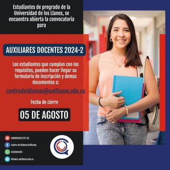 CONVOCATORIA DE AUXILIARES DOCENTE PARA EL PERIODO 2024-2